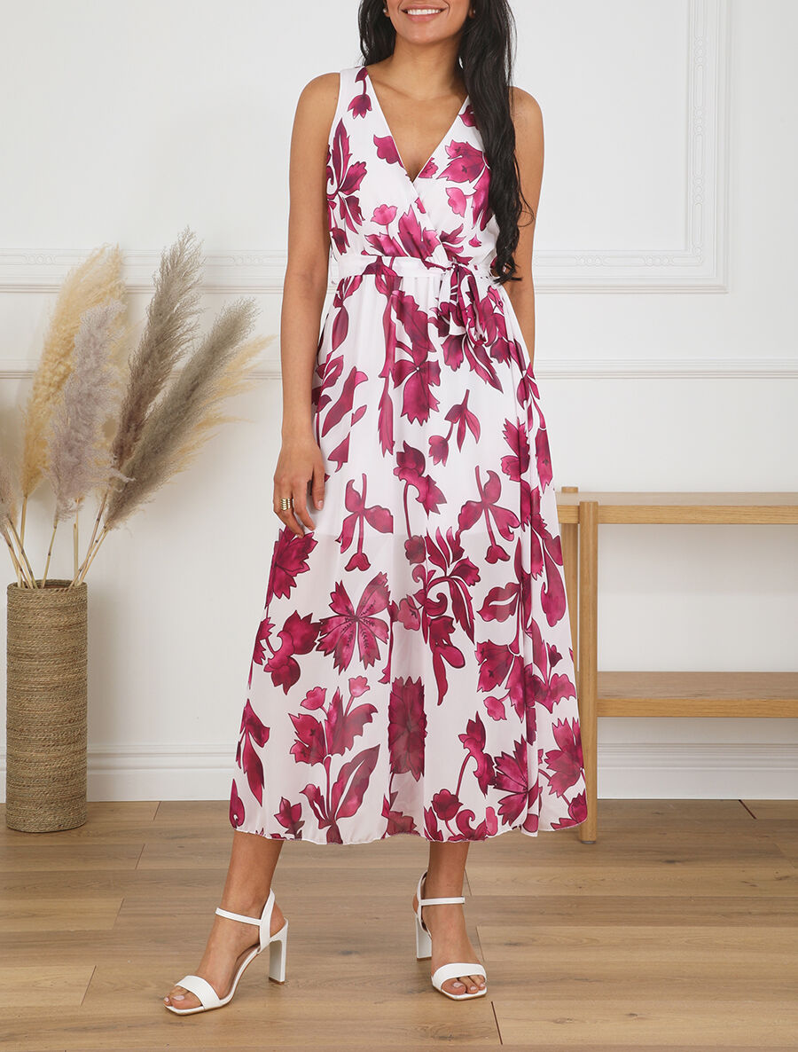 Robe imprimé fleurs et dos en V - Mauve - 4