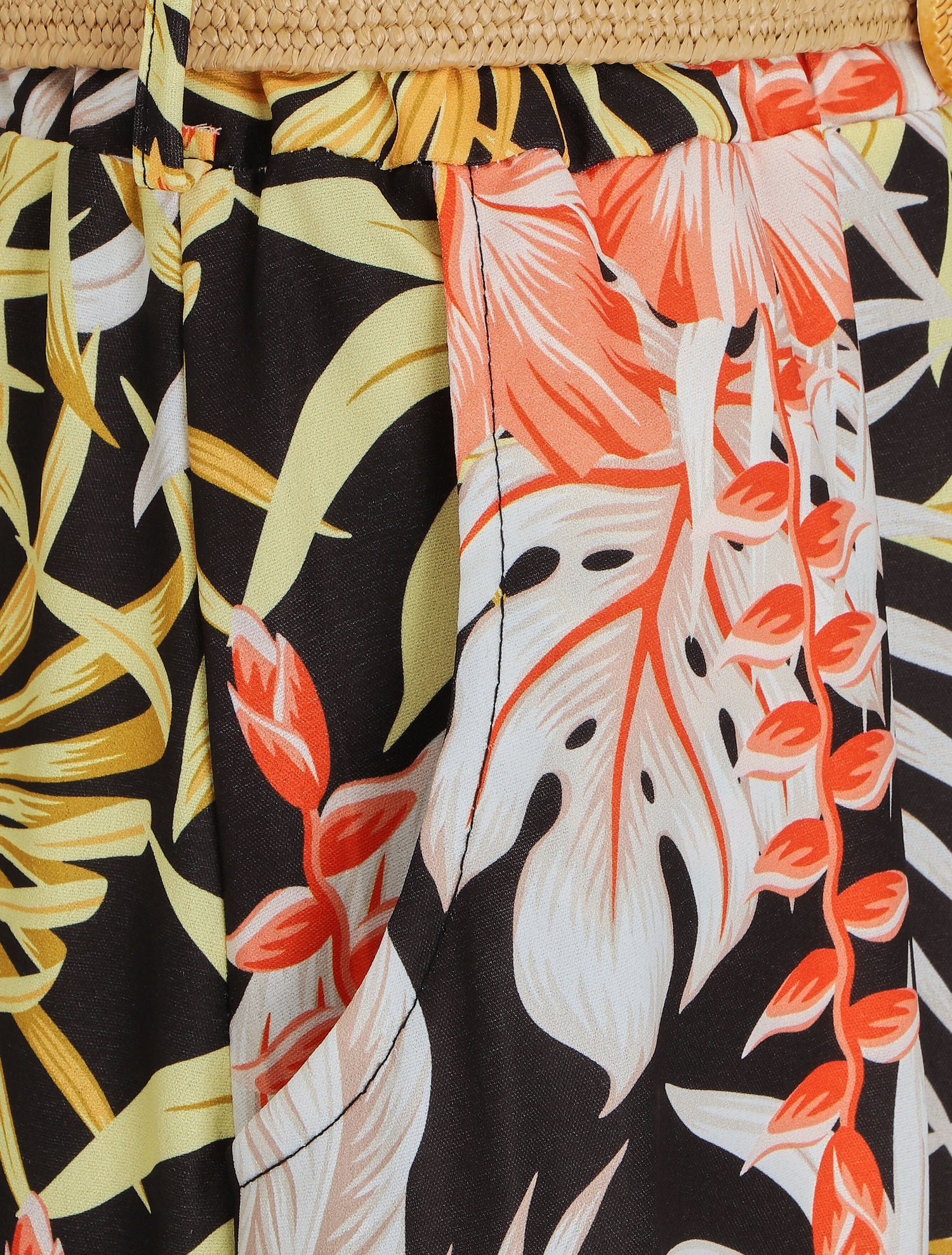 Jupe longue taille haute imprimé tropical - Noir - 3