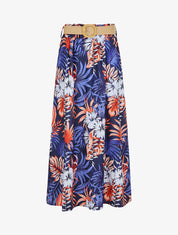 Jupe longue taille haute imprimé tropical - Marine - 1