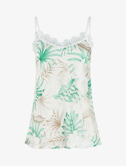Caraco imprimé fleurs des îles à détail dentelle - Beige - 5