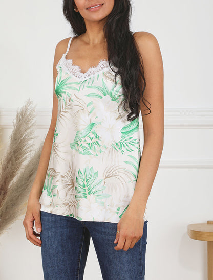 Caraco imprimé fleurs des îles à détail dentelle - Beige - 4