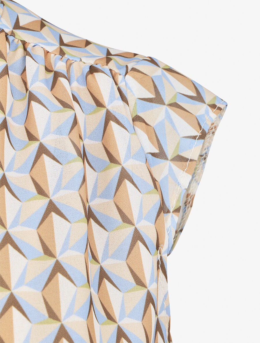 Top fluide sans manches imprimé mosaïque - Beige - 3