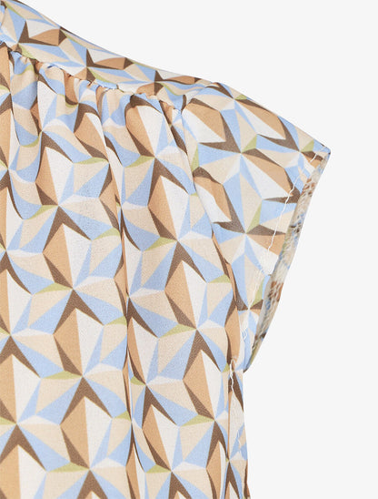 Top fluide sans manches imprimé mosaïque - Beige - 3