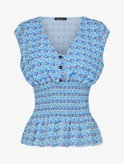 Top élastiqué imprimé graphique - Bleu - 1