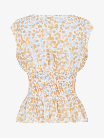 Top élastiqué imprimé rétro - Beige - 2