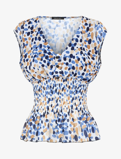 Top élastiqué imprimé rétro - Bleu - 5