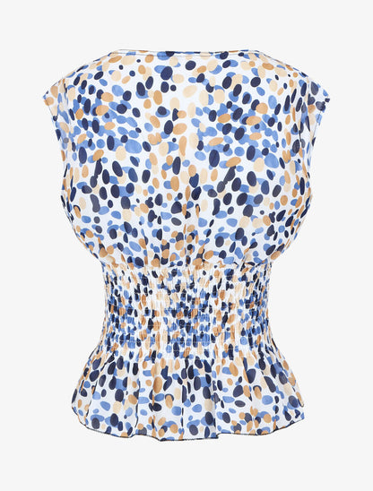Top élastiqué imprimé rétro - Bleu - 2