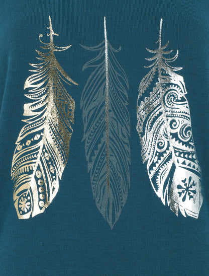 Pull ample à imprimé plumes irisées - Bleu canard - 3
