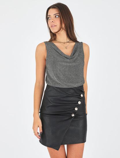 Top droit irisé sans manches col bénitier - Argent - 6