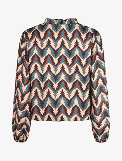 Top col volanté imprimé fantaisie - Bleu canard - 2