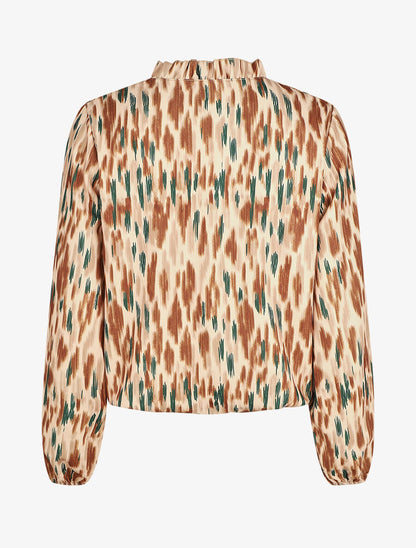 Top col volanté imprimé abstrait - Beige foncé - 2