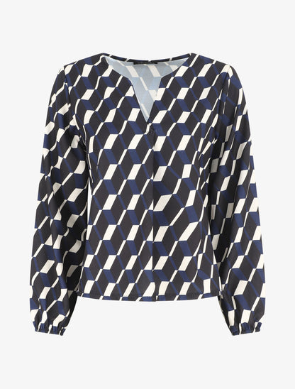 Blouse droite imprimé géométrique - Marine - 1