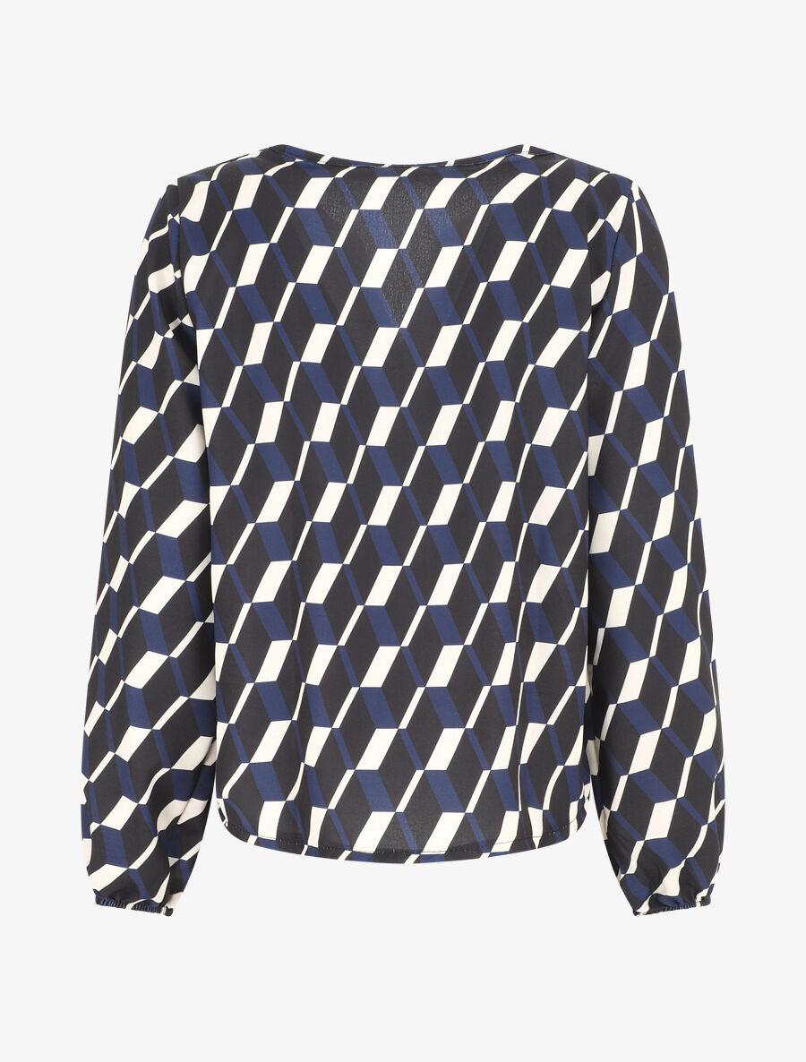 Blouse droite imprimé géométrique - Marine - 2