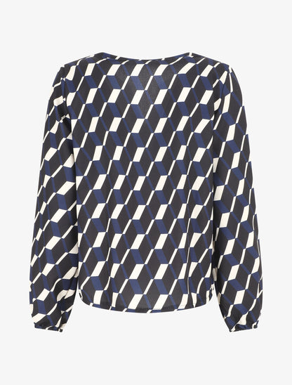 Blouse droite imprimé géométrique - Marine - 2