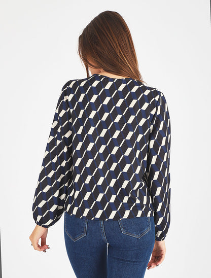 Blouse droite imprimé géométrique - Marine - 5