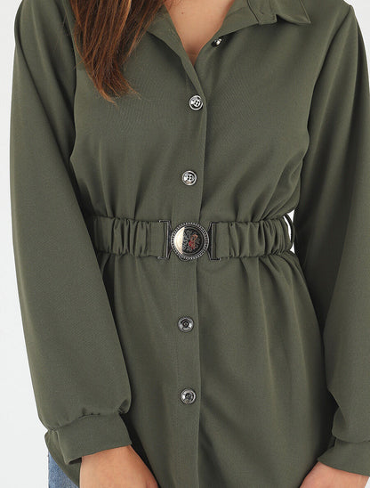 Chemise ample ceinturée - Kaki - 6