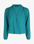 Blouse droite unie à manches longues et col V - Bleu canard - 6