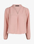 Blouse droite unie à manches longues et col V - Rose - 1