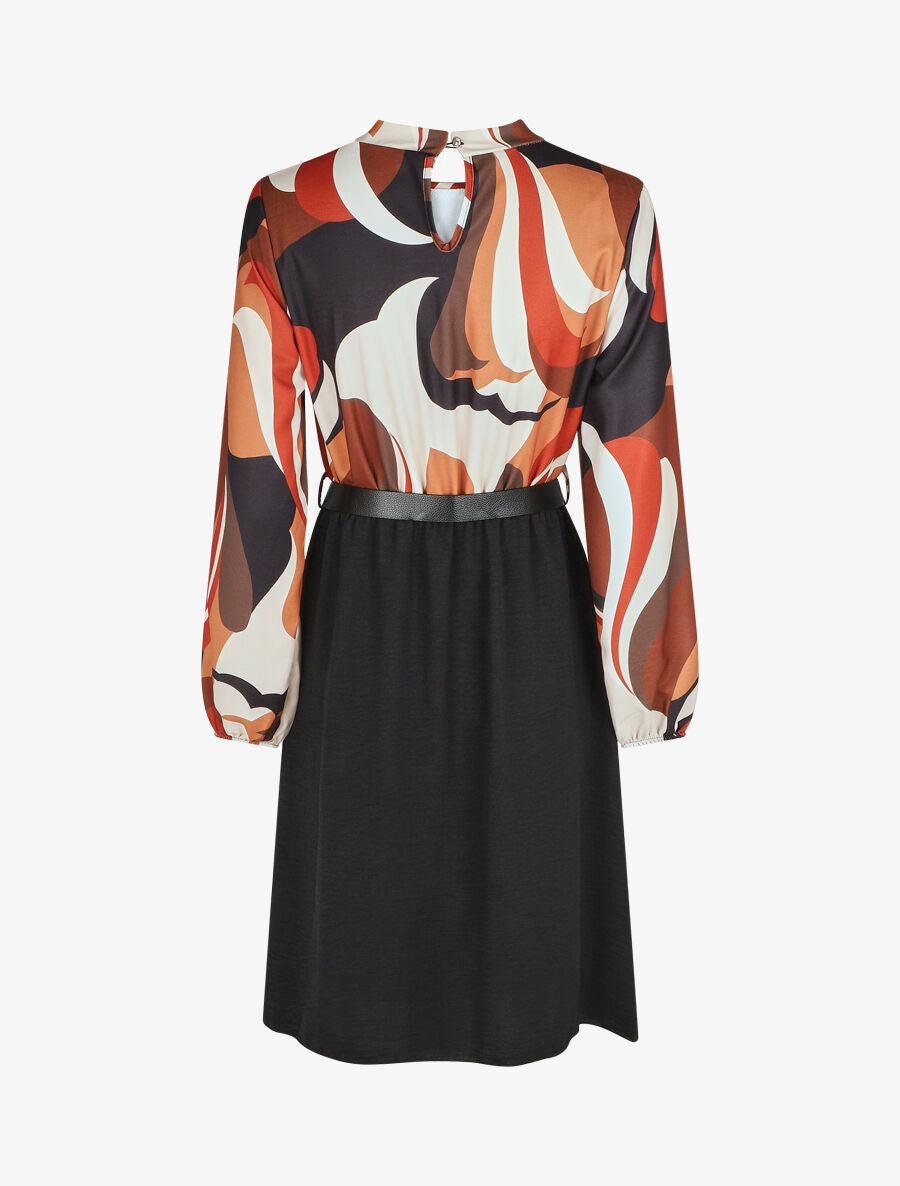 Robe évasée manches longues imprimé graphique - Noir/marron - 2