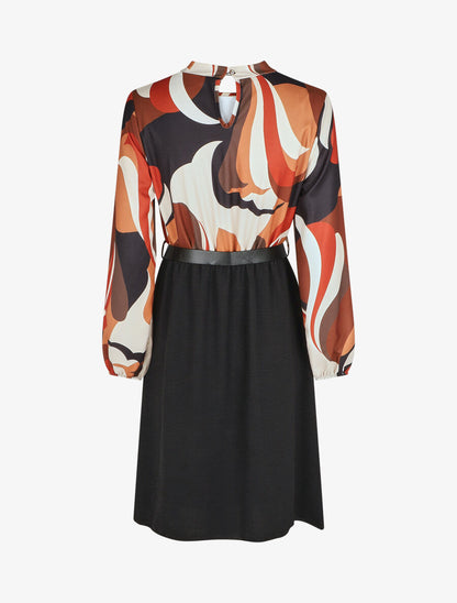 Robe évasée manches longues imprimé graphique - Noir/marron - 2