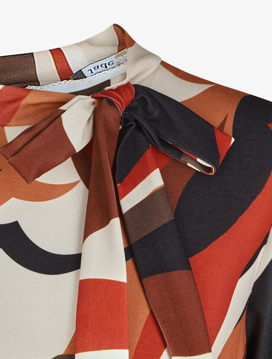 Robe évasée manches longues imprimé graphique - Noir/marron - 3