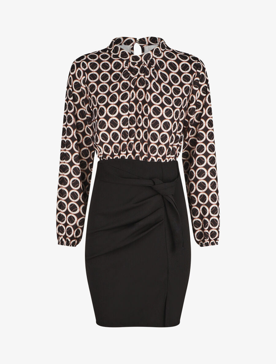 Robe courte ajustée à noeud et imprimé graphique - Noir - 1