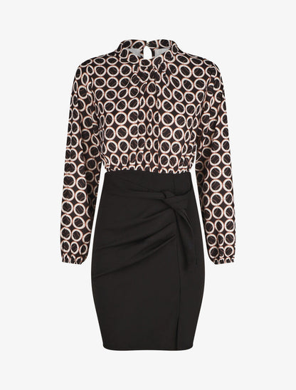 Robe courte ajustée à noeud et imprimé graphique - Noir - 1