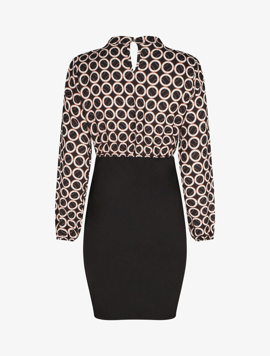 Robe courte ajustée à noeud et imprimé graphique - Noir - 2