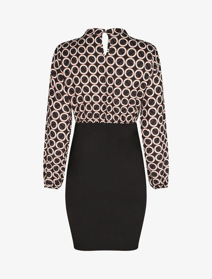 Robe courte ajustée à noeud et imprimé graphique - Noir - 2