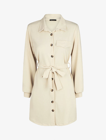 Robe chemise courte manches longues - Beige - 4
