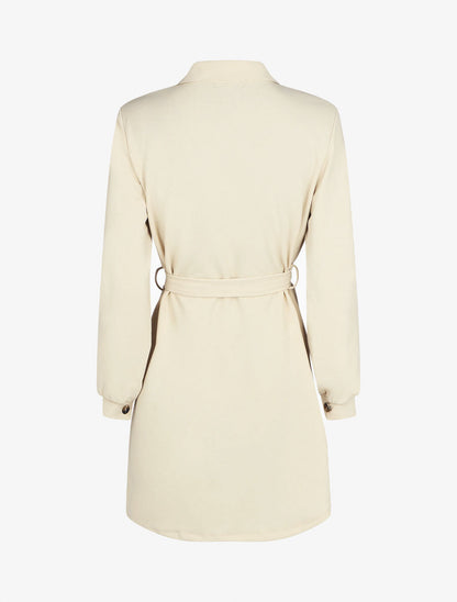 Robe chemise courte manches longues - Beige - 2