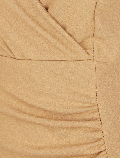Robe courte drapée sans manches - Camel - 3