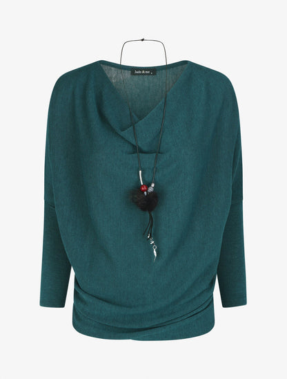 Pull droit col bénitier - Bleu canard - 1