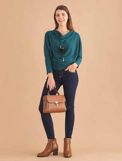 Pull droit col bénitier - Bleu canard - 4