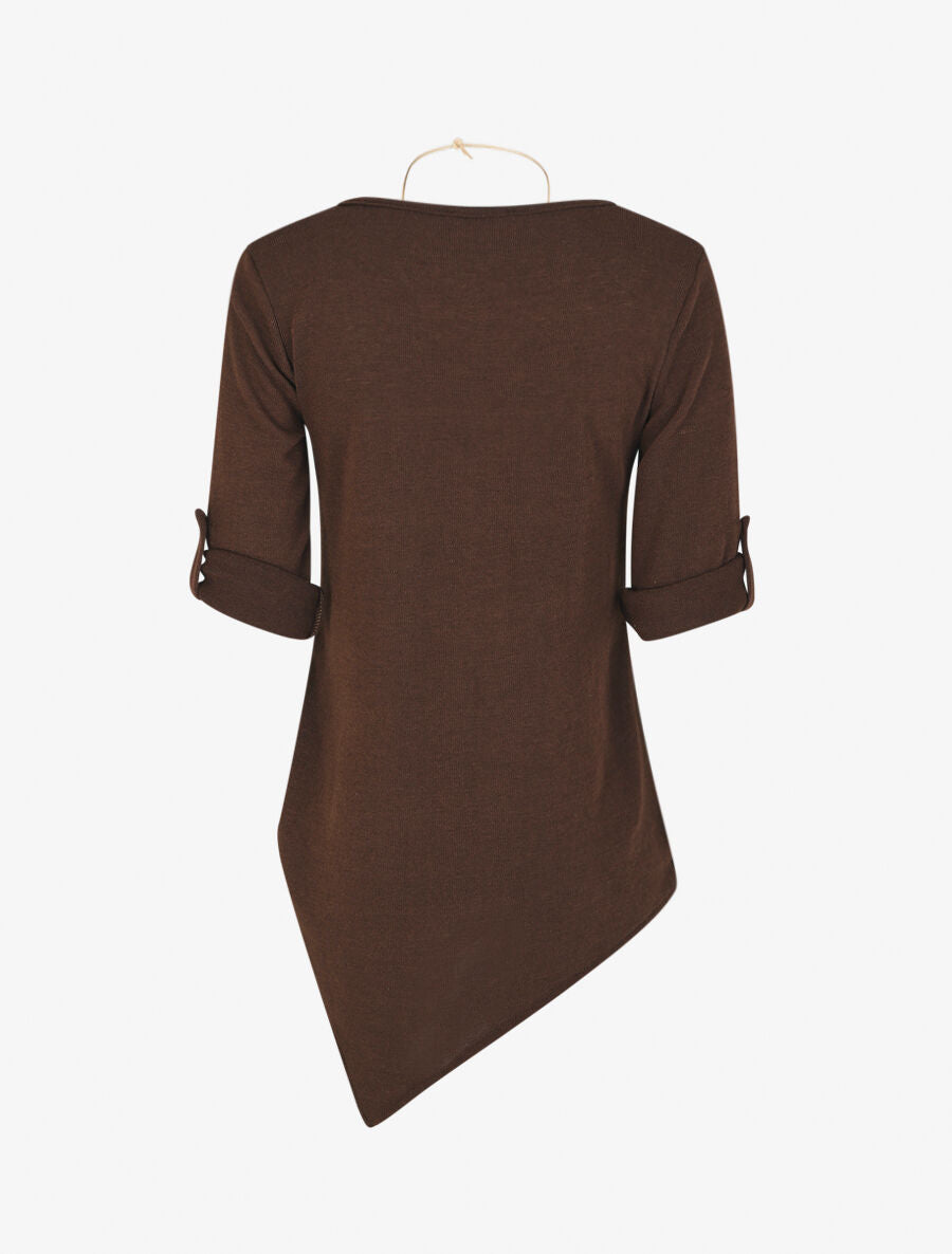 Pull droit asymétrique - Marron - 2