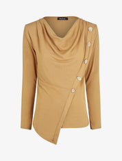 Top droit col bénitier et boutons - Camel - 1