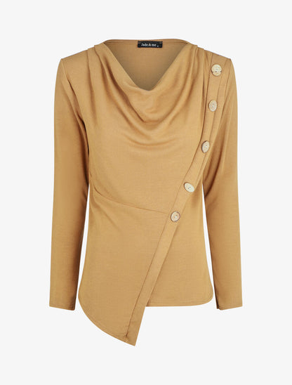 Top droit col bénitier et boutons - Camel - 1