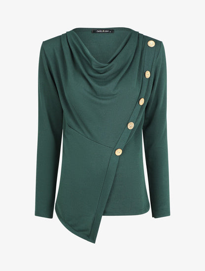 Top droit col bénitier et boutons - Vert - 1