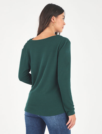 Top droit col bénitier et boutons - Vert - 5