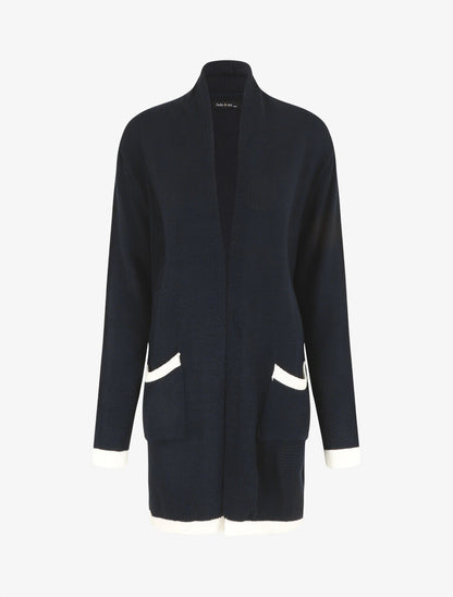 Gilet long col châle - Marine - 4