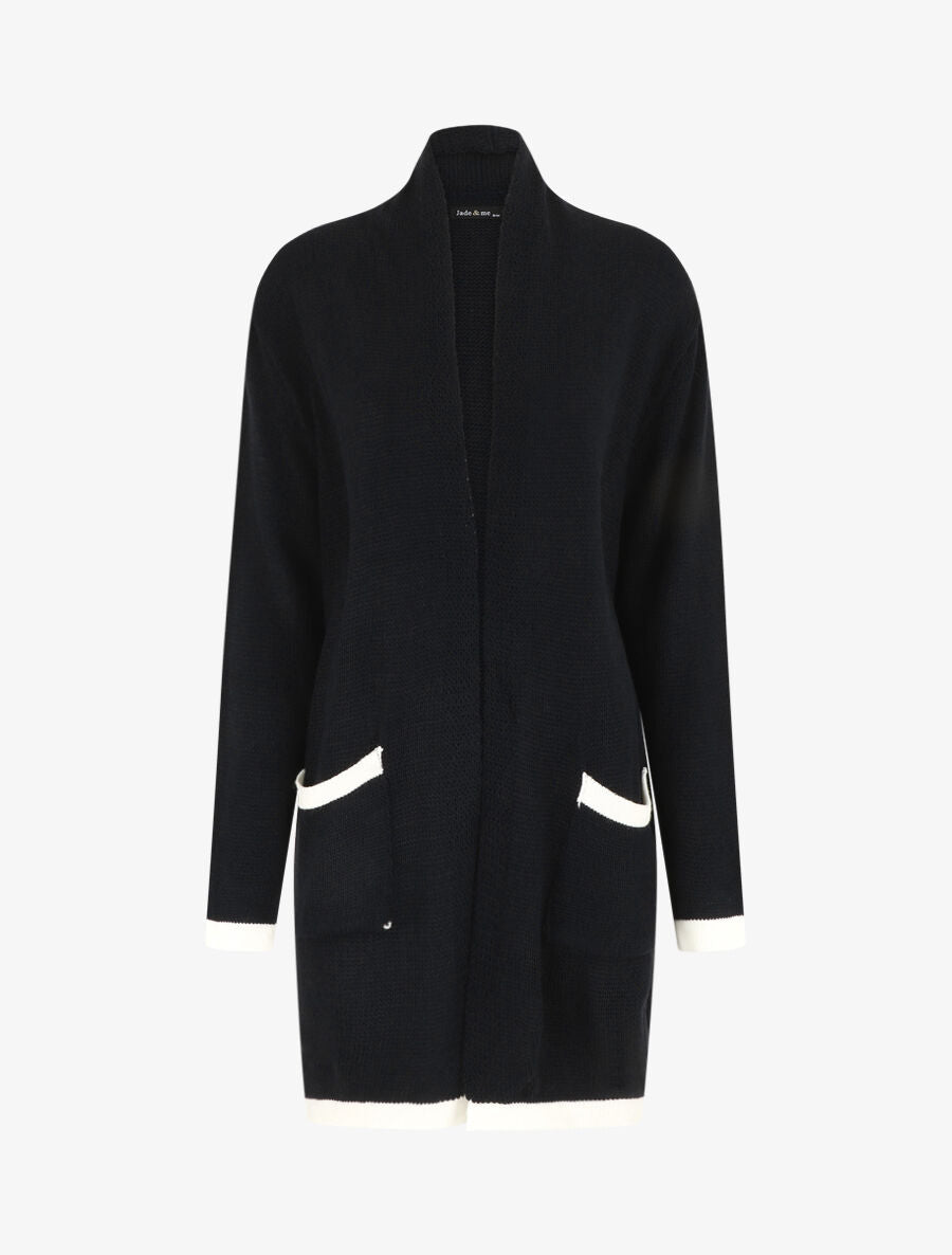 Gilet long col châle - Noir - 4