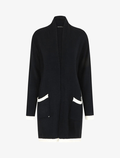 Gilet long col châle - Noir - 4