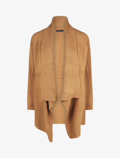 Gilet mi-long col châle - Camel - 4