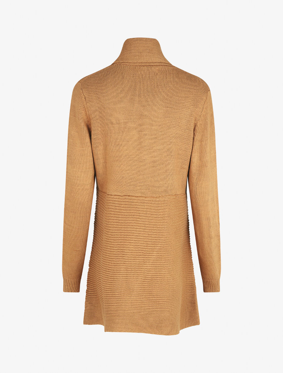 Gilet mi-long col châle - Camel - 2