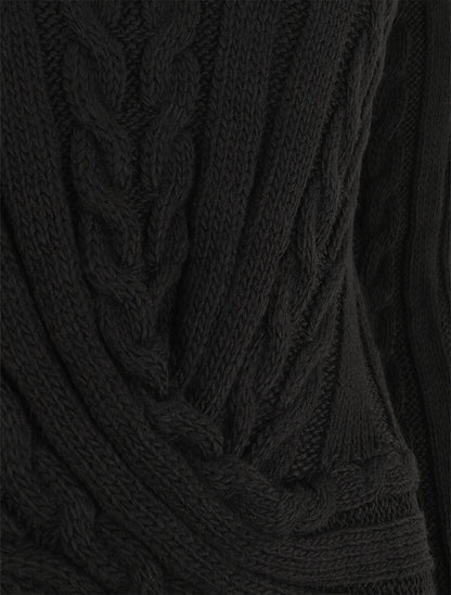 Pull droit torsadé en maille tressée - Noir - 3