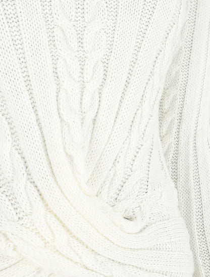 Pull droit torsadé en maille tressée - Blanc - 3