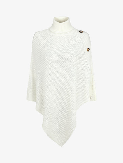 Poncho col roulé à boutons - Blanc - 4
