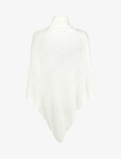 Poncho col roulé à boutons - Blanc - 2