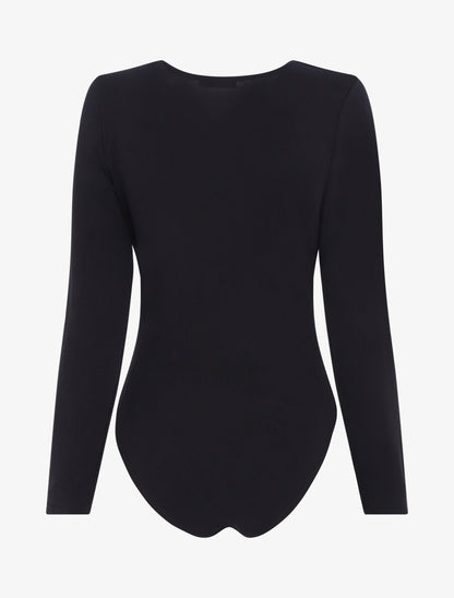 Body uni à col V drapé - Noir - 2