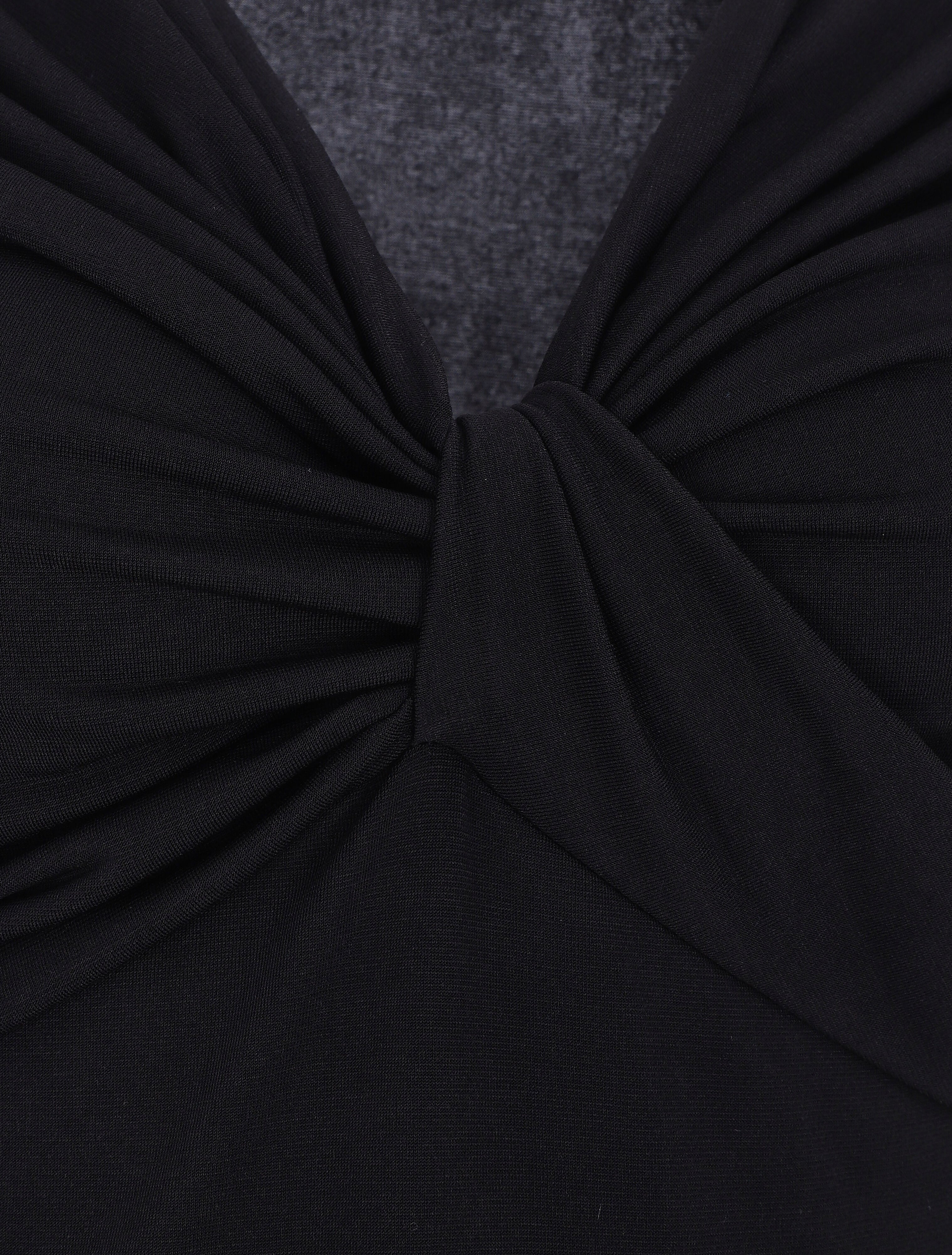 Body uni à col V drapé - Noir - 3